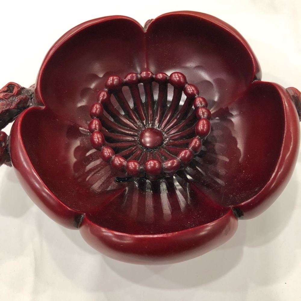 Vintage Asian China Lotus Flower trinket dish for jewelry or Art decor CherryRed